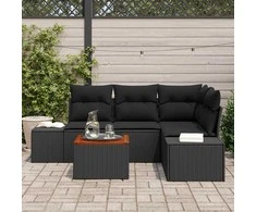 Lauko baldų komplektas Sodo Sofų Rinkinys su pagalve 5 pcs Juoda poliratanas