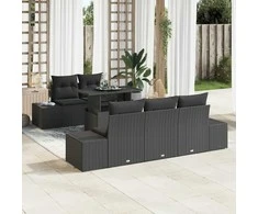 Sodo Sofų Rinkinys su pagalve su saugykla 6 pcs Juoda
