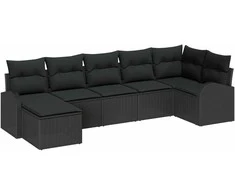 Lauko baldų komplektas Sodo Sofų Rinkinys su pagalve 7 pcs Juoda Poli ratanas