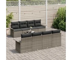 Lauko baldų komplektas Sodo Sofų Rinkinys 9 pcs Pilka Poli ratanas