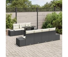 Sodo Sofų Rinkinys su pagalve 8 pcs Juoda ir kreminė