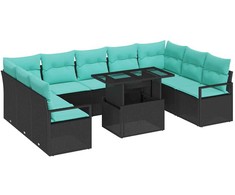 Sodo Sofų Rinkinys 10 pcs Juoda ir mėlyna Poli ratanas