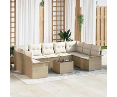 Sodo Sofų Rinkinys 10 vnt. Smėlio poliratanas