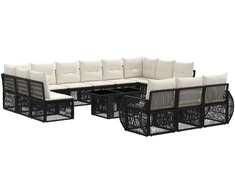 Lauko baldų komplektas Sodo Sofų Rinkinys 14 vnt. Juoda ir kreminė balta poliratanas