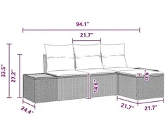 Sodo Sofų Rinkinys su pagalve 4 pcs Juoda Poli ratanas