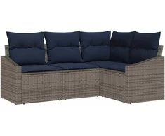 Sodo Sofų Rinkinys 4 pcs Pilka ir tamsiai mėlyna poliratanas