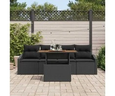 Sodo Sofų Rinkinys su saugykla 5 pcs Juoda Poli ratanas