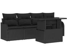 Sodo Sofų Rinkinys su pagalve 5 pcs Juoda Poli ratanas