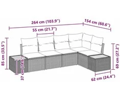 Sodo Sofų Rinkinys su pagalve 5 pcs Juoda Poli ratanas