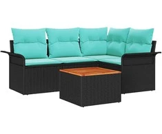 Sodo Sofų Rinkinys 5 pcs Juoda ir turkio poliratanas