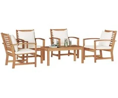 Lauko baldų komplektas Sodo Sofų Rinkinys 5 pcs Natūrali Kieto teka medžio