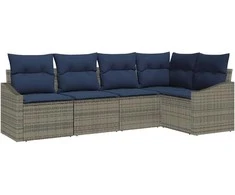Sodo Sofų Rinkinys 5 pcs Pilka ir tamsiai mėlyna poliratanas
