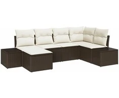 Lauko baldų komplektas Sodo Sofų Rinkinys 6 pcs Ruda ir grietinėlė poliratanas