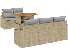 Sodo Sofų Rinkinys su saugykla 6 pcs Smėlio Poli ratanas
