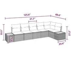 Sodo Sofų Rinkinys su pagalve 6 pcs Juoda Poliratanas