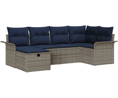 Sodo Sofų Rinkinys 6 pcs Pilka ir tamsiai mėlyna poliratanas