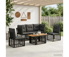 Sodo Sofų Rinkinys 6 vnt. Juoda ir Tamsiai pilka poliratanas