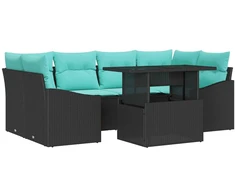 Sodo Sofų Rinkinys 7 pcs Juoda ir mėlyna Poli ratanas