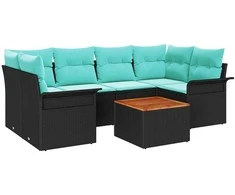 Sodo Sofų Rinkinys 7 pcs Juoda ir turkio poliratanas