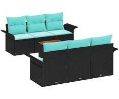 Sodo Sofų Rinkinys 7 pcs Juoda ir turkio poliratanas