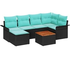 Sodo Sofų Rinkinys 7 pcs Juoda ir turkio poliratanas