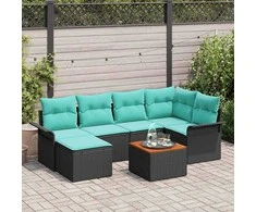 Sodo Sofų Rinkinys 7 pcs Juoda ir turkio poliratanas