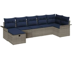 Sodo Sofų Rinkinys 7 pcs Pilka ir tamsiai mėlyna poliratanas