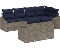Sodo Sofų Rinkinys 7 pcs Pilka ir tamsiai mėlyna poliratanas