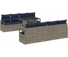 Sodo Sofų Rinkinys 7 pcs Pilka ir tamsiai mėlyna poliratanas