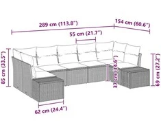 Sodo Sofų Rinkinys 7 pcs Šviesiai pilka Poli ratanas