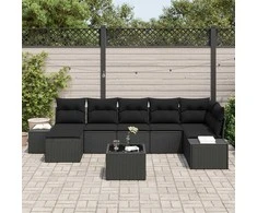 Lauko baldų komplektas Sodo Sofų Rinkinys su pagalve 8 pcs Juoda poliratanas