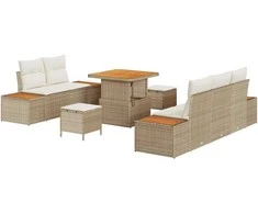 Sodo Sofų Rinkinys su pagalve 8 pcs Bežinė ir kreminė
