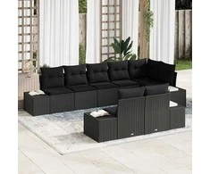 Sodo Sofų Rinkinys su saugykla 8 pcs Juoda Poli ratanas