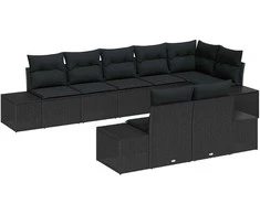 Sodo Sofų Rinkinys su saugykla 8 pcs Juoda Poli ratanas