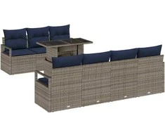 Sodo Sofų Rinkinys 8 pcs Pilka ir tamsiai mėlyna poliratanas