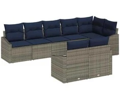 Sodo Sofų Rinkinys 8 pcs Pilka ir tamsiai mėlyna poliratanas