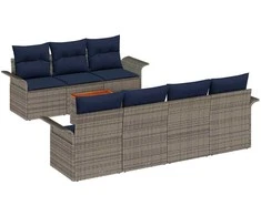 Sodo Sofų Rinkinys 8 pcs Pilka ir tamsiai mėlyna poliratanas