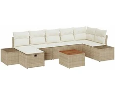 Lauko baldų komplektas Sodo Sofų Rinkinys su pagalve 8 pcs Smėlio Poli ratanas