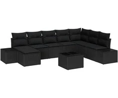 Sodo Sofų Rinkinys su pagalve 8 pcs Juoda poliratanas