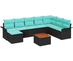 Sodo Sofų Rinkinys 9 pcs Juoda ir turkio poliratanas