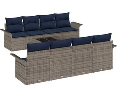 Sodo Sofų Rinkinys 9 pcs Pilka ir tamsiai mėlyna poliratanas