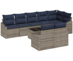Sodo Sofų Rinkinys 9 pcs Pilka ir tamsiai mėlyna poliratanas