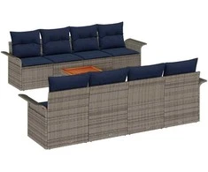 Sodo Sofų Rinkinys 9 pcs Pilka ir tamsiai mėlyna poliratanas