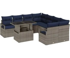 Sodo Sofų Rinkinys 9 pcs Pilka ir tamsiai mėlyna poliratanas