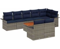 Sodo Sofų Rinkinys 9 pcs Pilka ir tamsiai mėlyna poliratanas