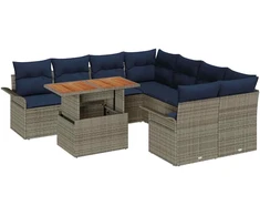 Sodo Sofų Rinkinys 9 pcs Pilka ir tamsiai mėlyna poliratanas