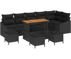 Sodo Sofų Rinkinys su pagalve 10 pcs Juoda Poli ratanas