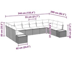 Sodo Sofų Rinkinys su pagalve 10 pcs Juoda Poliratanas