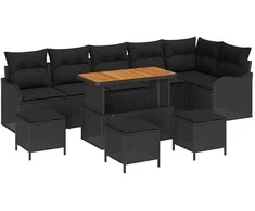 Sodo Sofų Rinkinys su pagalve su saugykla 10 pcs Juoda