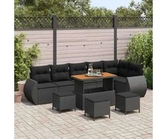 Sodo Sofų Rinkinys su pagalve 10 pcs Juoda Poli ratanas